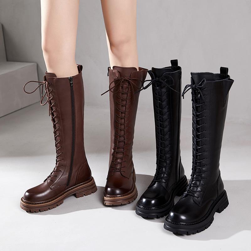 [Fetal cowhide embryo] First-layer cowhide boots women's autumn and winter 2025 leather thick-soled velvet knight boots