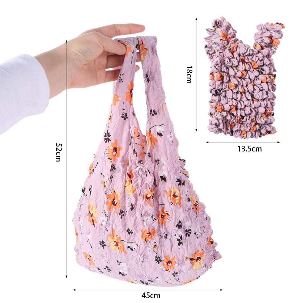 Elastic Handheld Shopping Bag Expansion Floral Paddy Bag Portable Foldable Stretch Bag  Snack