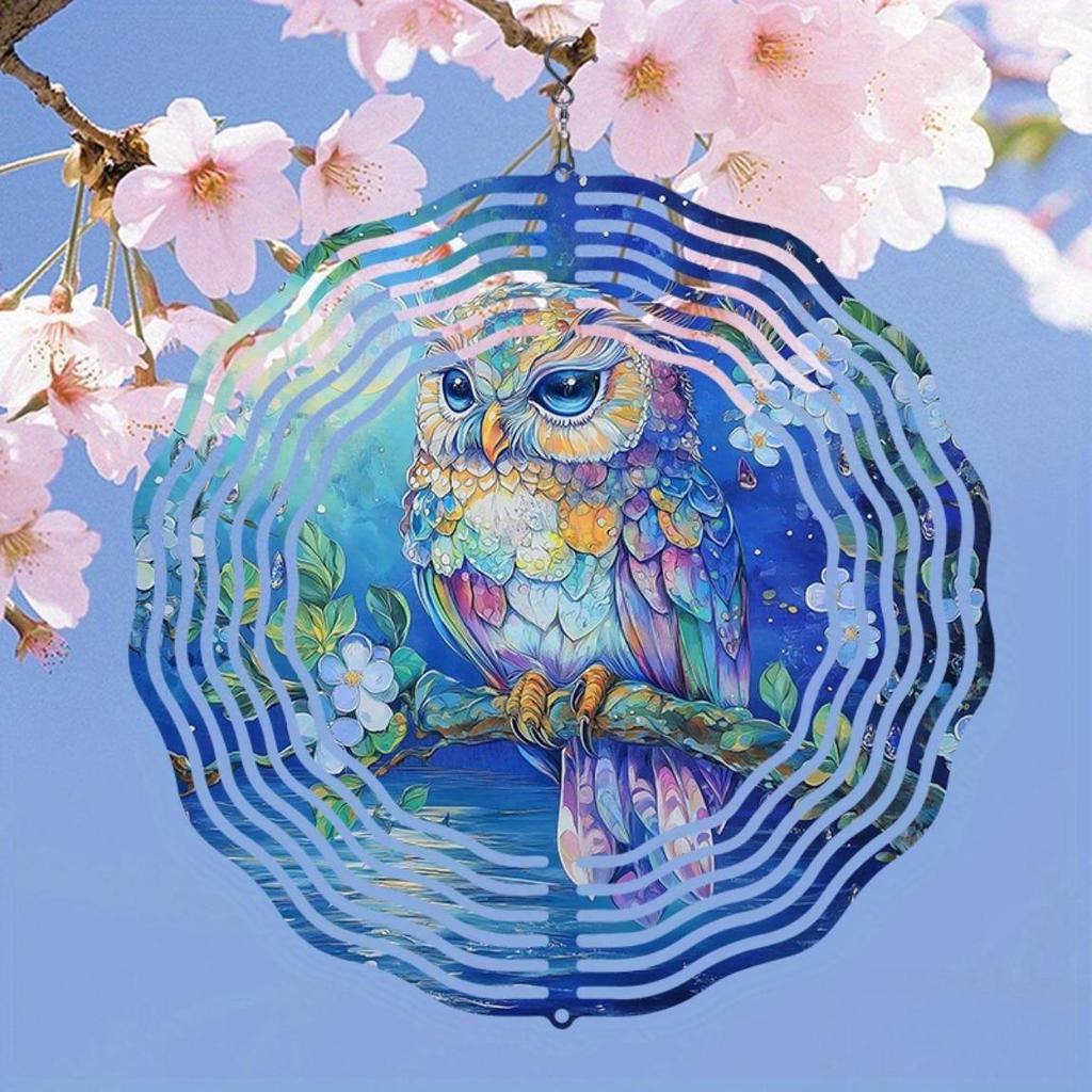 Owl Wind Spinner 2D Metal Garden Decor for Patio Yard Outdoor Hanging Ornament No Electricity Needed Easy Install Thanksgiving Christmas