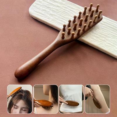 Golden Sandalwood Long Handle Massage Comb Meridian Massage Scalp Head Solid Wood Comb Coarse Toothed Head Comb Acupoint Massage