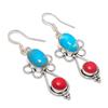 Copper Blue Turquoise Gemstone 925 Sterling Silver Jewelry Earring 2.36" KJ-866