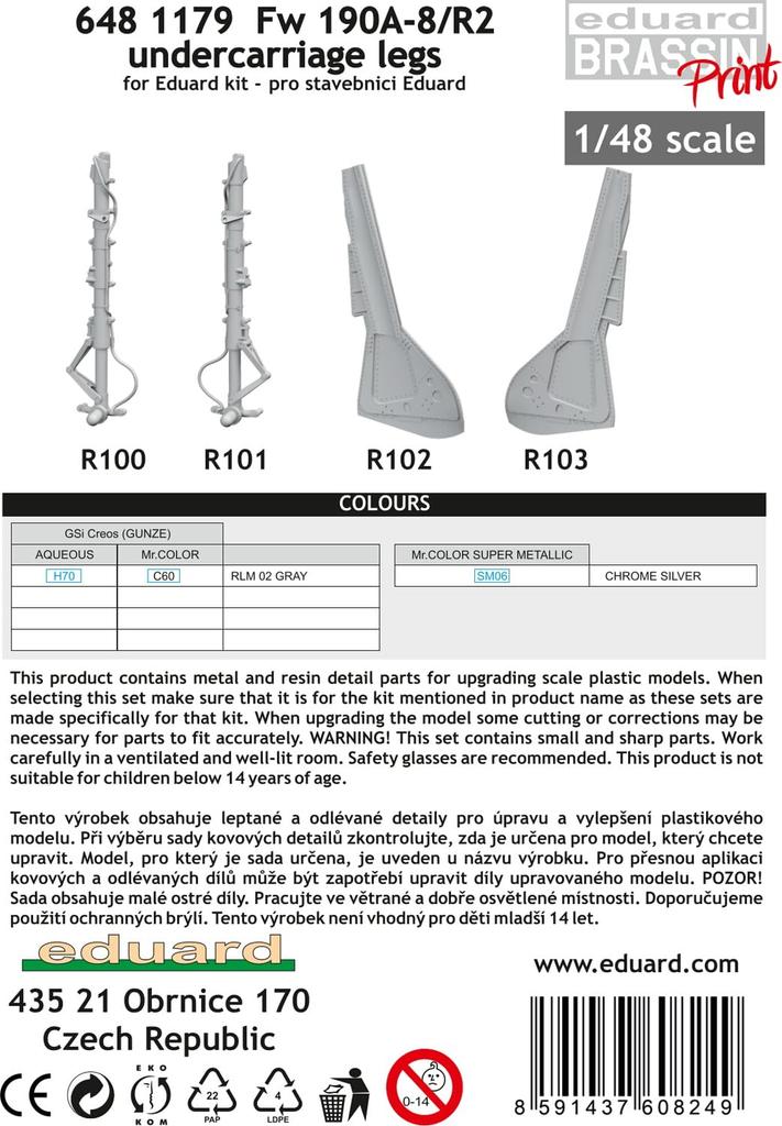 Eduard Brassin Series Fw190 Main Landing Gear and Cover Set Plastic Model Kit Parts EDU6481179 1/48 Focke-Wulf A-8/R2 (for Eduard) (Aircraft)
