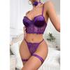 Purple Lace Bra Panty Set Push Up Sheer Lingerie Women Party Night