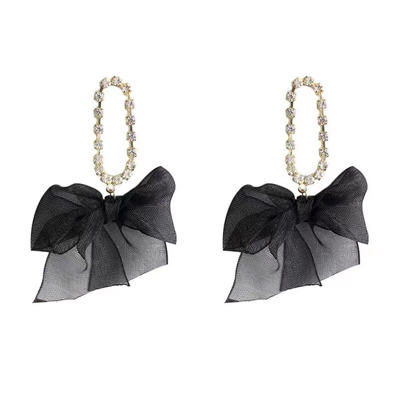 925 Silver Needle Diamond Velvet Bow Earrings - Elegant Heart Studs for Women