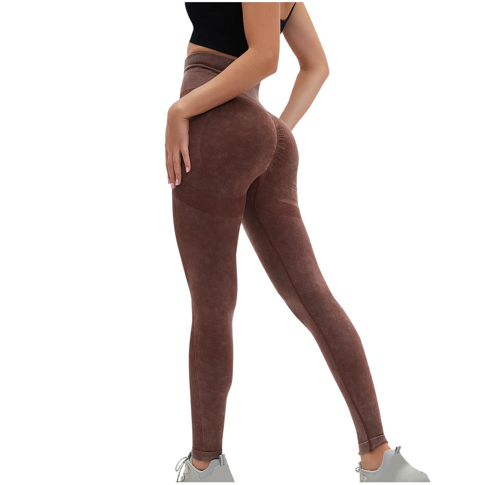 

Матовые Бесшовные Брюки для Йоги с Эффектом Потертости, Брюки для Фитнеса с Высокой Посадкой и Эффектом Персиковых Ягодиц, Спортивные Брюки для Бега, Женские Брюки S темно-коричневого