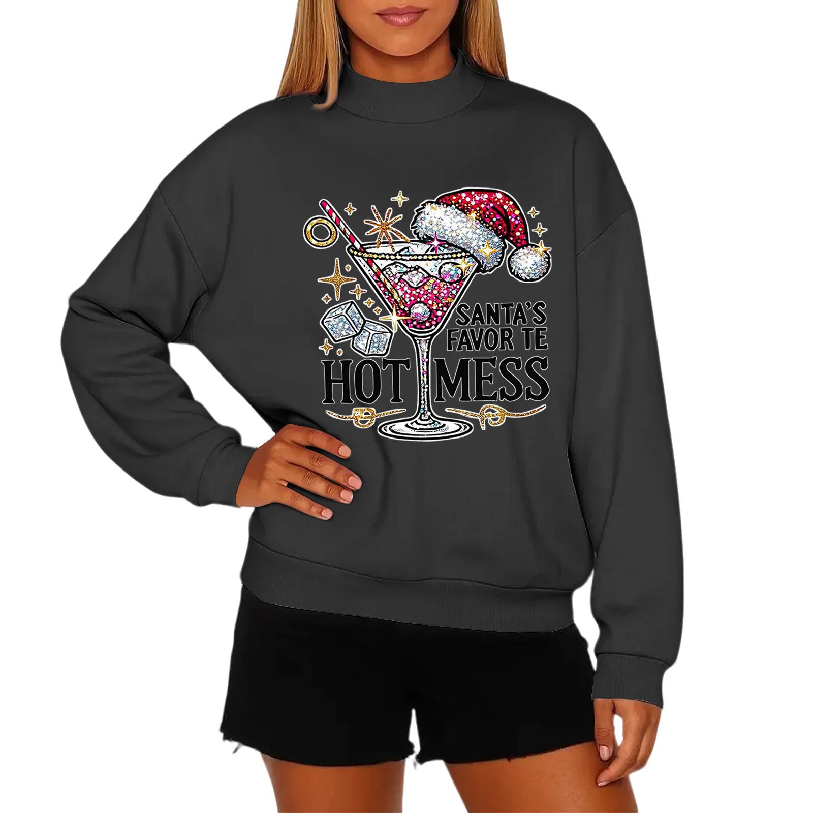 

Женская модная повседневная толстовка с круглым вырезом и длинными рукавами с рождественским принтом S чёрный