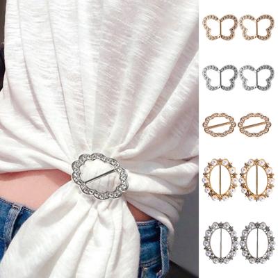 1 Pair Alloy T-shirt Clips Clothes Buckles Top Rings Flower Butterfly Shape Anti-slip Anti-rust Faux Pearl Rhinestone Decor T-shirt Knot Fasteners