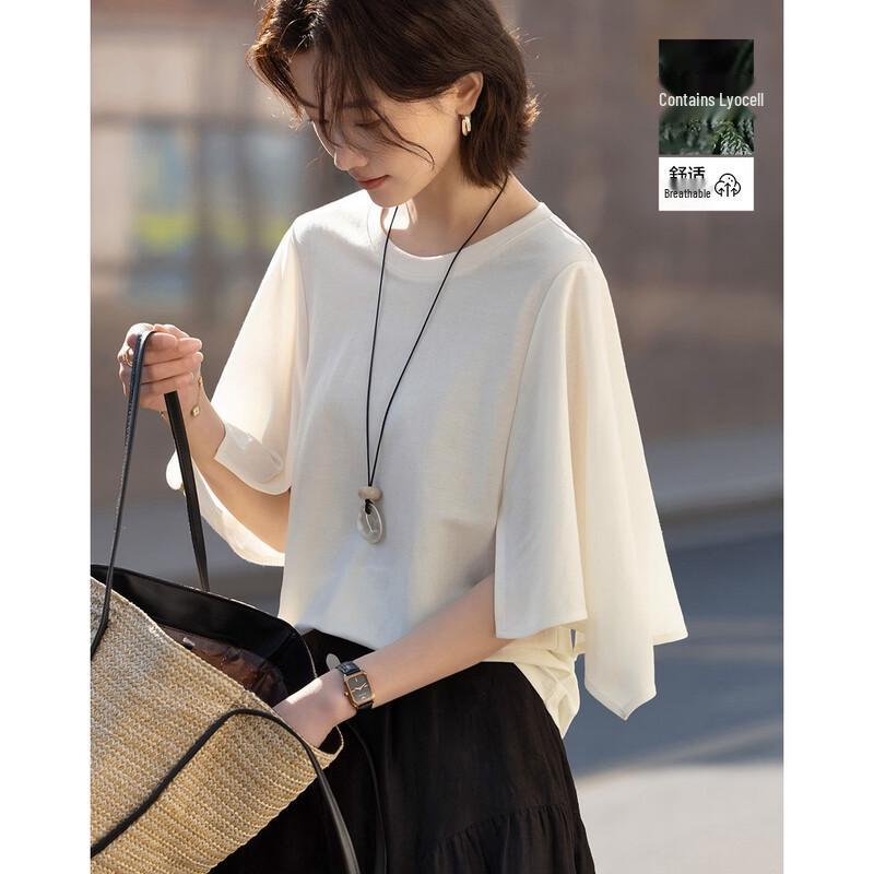 Women s Lyocell Blend Round Neck Bell Sleeve T-shirt