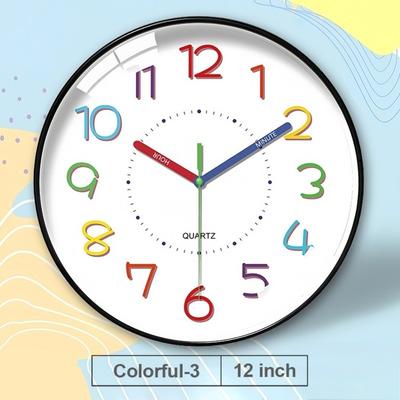 Bunte Frühpädagogik Wanduhr Rund Stumm Elektronische Farbige Uhr Lochfrei Digitales Muster Lern Wanduhr