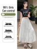 Women's White A-line Midi Skirt - 2025 Spring/Summer, Elastic High Waist, Slimming Long Fresh Style
