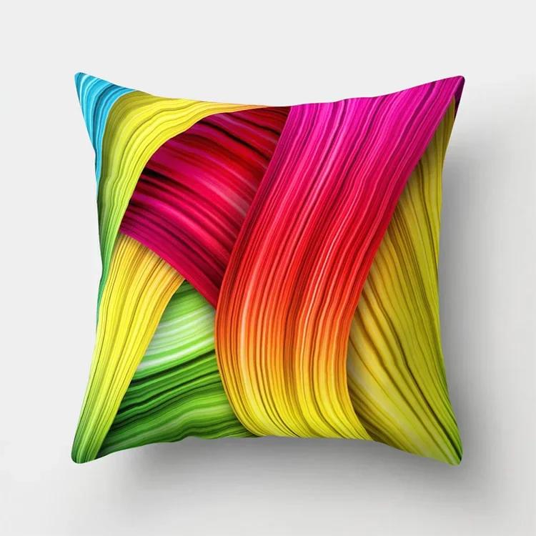 Nordic Colorful Rainbow Geometric Printing Pattern Polyester Cushion Cover for Home Living Room Sofa Decorative Pillowcase