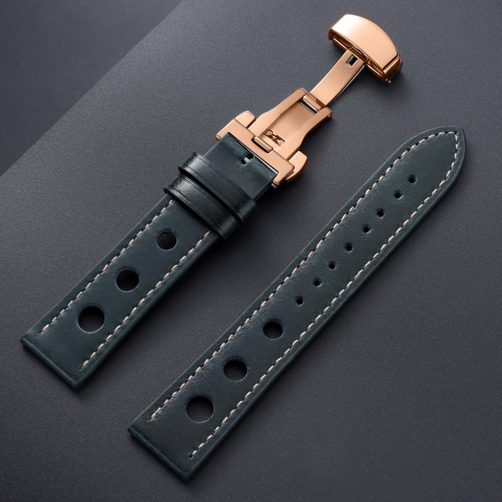 Genuine Cowhide Watchband for Omega Business Watch Band for Seiko 20mm 22mm Butterfly Buckle Stitching Brown Strap for Men Women