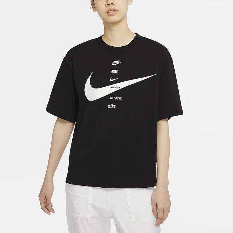 Nike Sportswear Classic Logo Print Loose-Fit Short Sleeve T-Shirt Women Tops Black CU5683-010