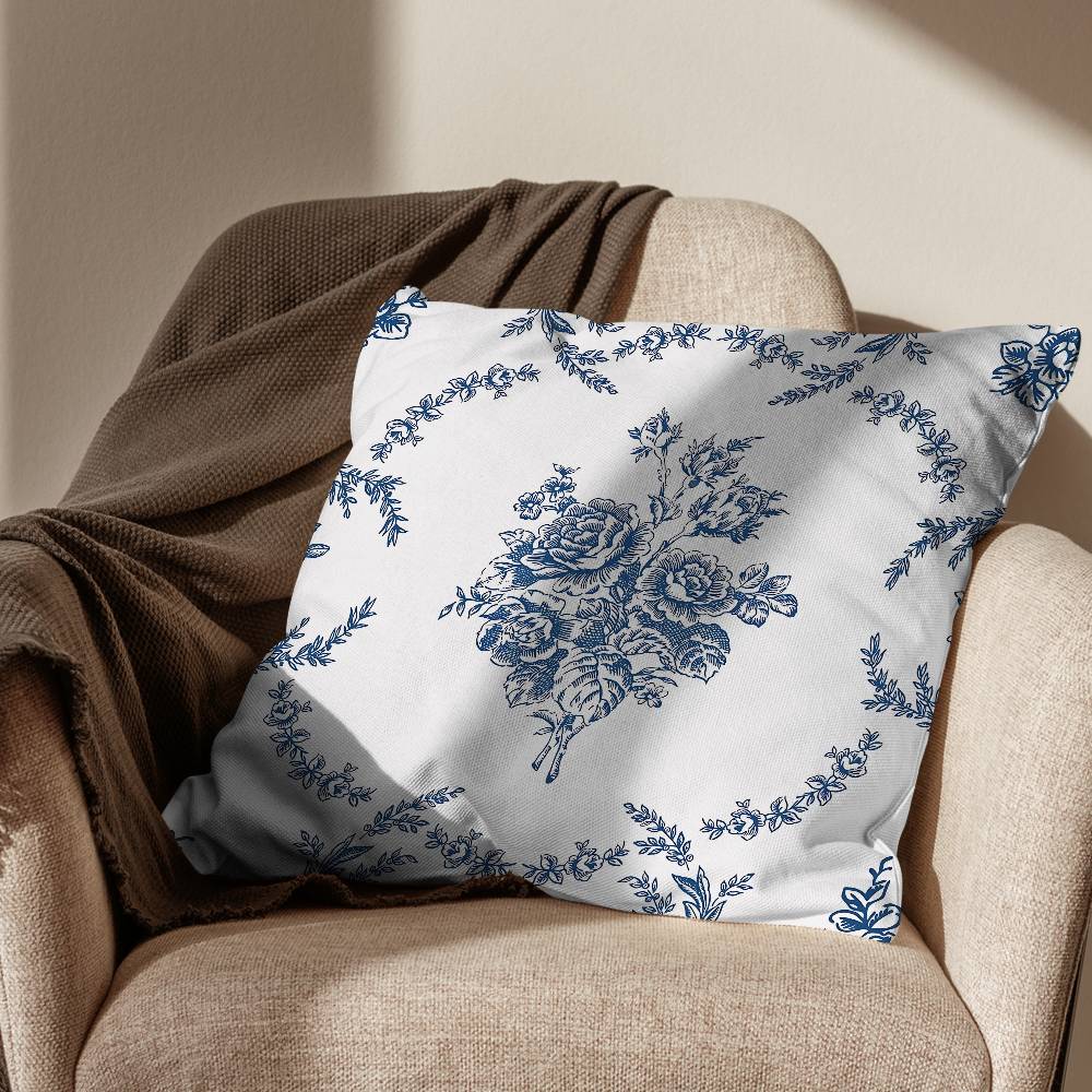

синий арт Наволочка в стиле Тоиль де Жуи Наволочка против пылевых клещей Невидимая молния шелковистый короткий плюш Чехол для диванной подушки 30x30cm