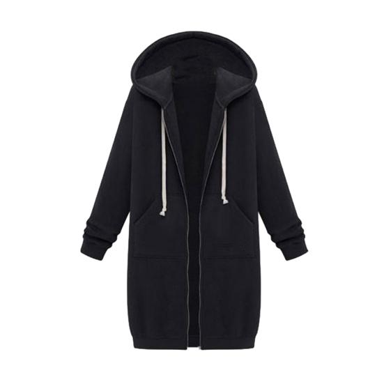 Plus Size Solid Color Casual Thicken Hooded Women Zip Up Long Sweater Coat