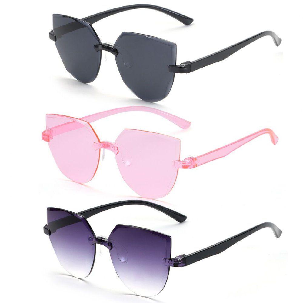 2023 Fashion Cat Ear Sunglasses Women Frameless Transparent Eyewear All-in-one Ocean Piece Candy Color Streetwear Sun Glasses