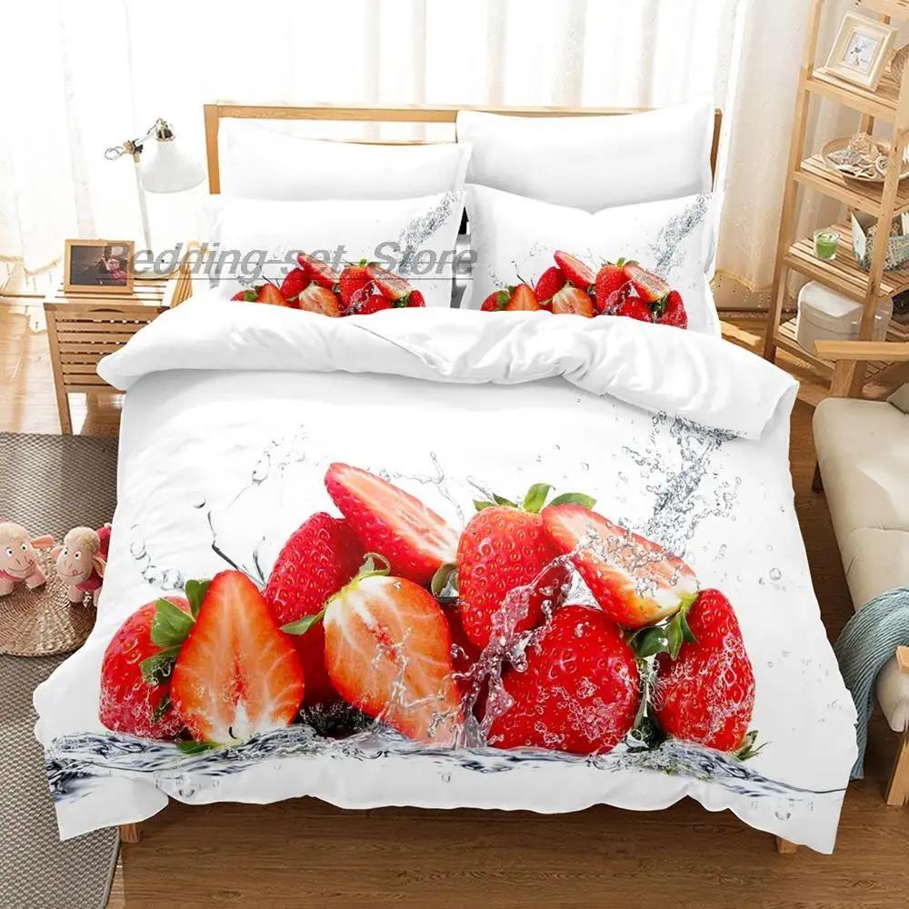 Strawberry Vegetables and Fruits Bedding Set Single Twin Full Queen King Size Bed Set Aldult Kid Bedroom Duvetcover Sets