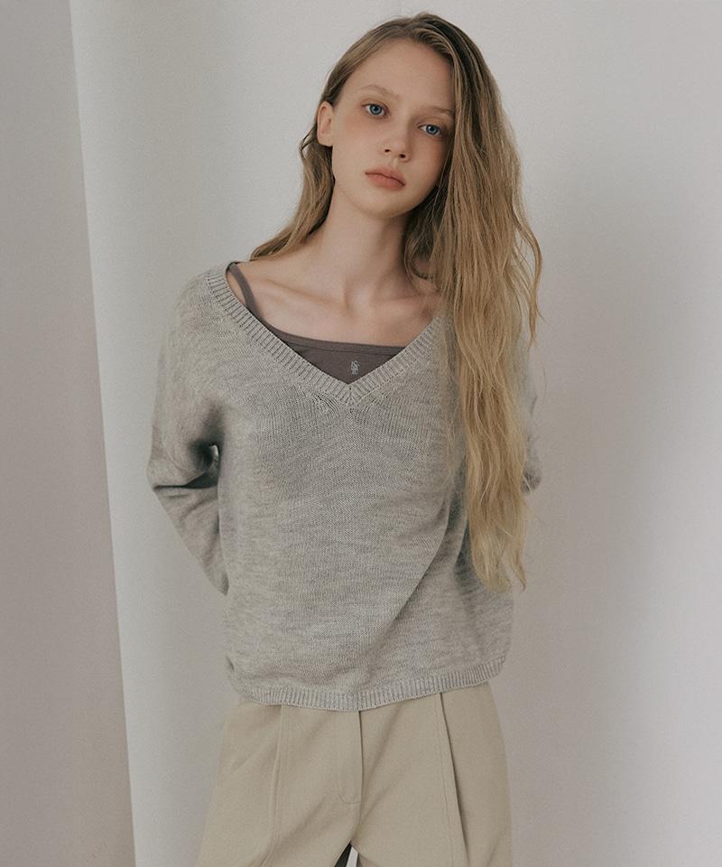 LEFTSEOUL Wool Blend Loose Fit V-Neck Knit [Gray]