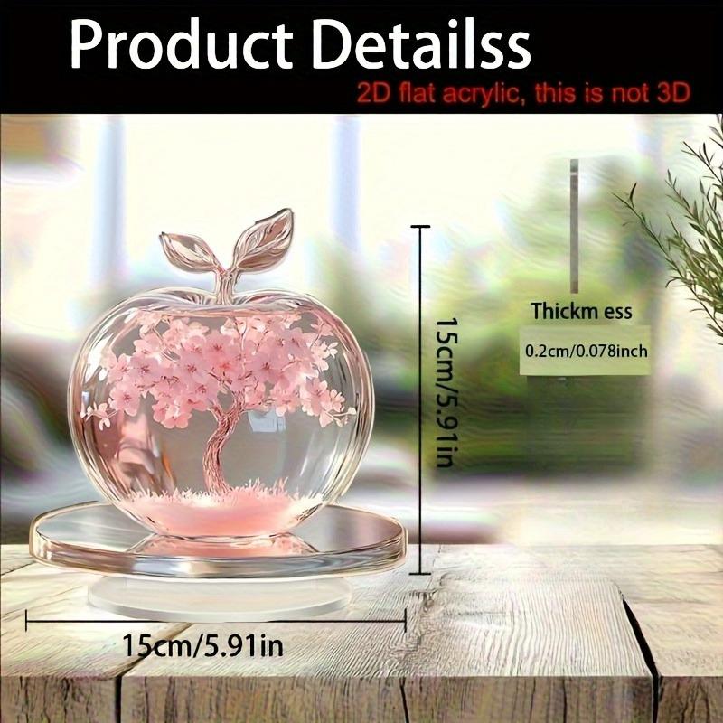 2D Flat Cherry Blossom Acrylic Desktop Decoration, Pink Flowers & Green Leaves, Home Decor Plaque Hanging Wall Art Decorative Garden Decoration for Ro