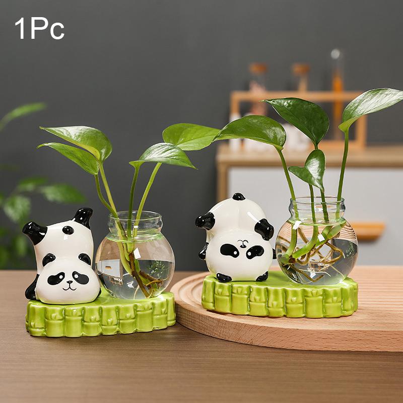 1PC Ornament Vibrant Tea Table Ornament Adorn Panda Gift Hydroponic Desktop Vase Home Living Room