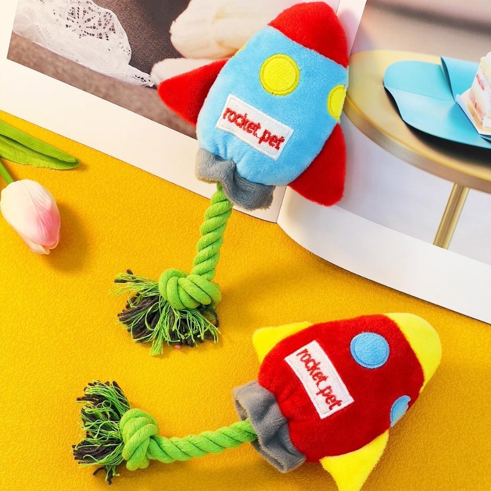Dog Toys Plush Pet Dog Sound Plush Toy Bite Resistant Rocket Shape Dog Interactive Toy Soft Dog Chew Toys Large Dogs