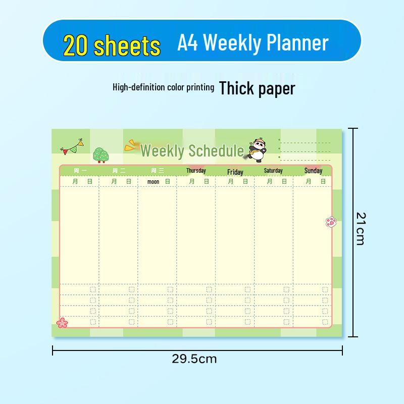 Elementary School Weekly Study & Habit Check-in Sheet - A4 Format