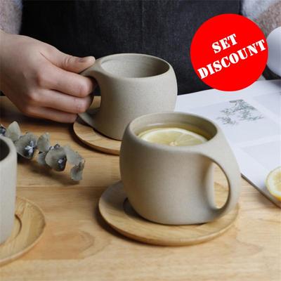 1/2 Sets Keramik-Kaffeetasse mit Henkel und Untertasse, grobe Keramik, Milchbecher, Trinkgeschirr, Teegeschirr, 220 ml