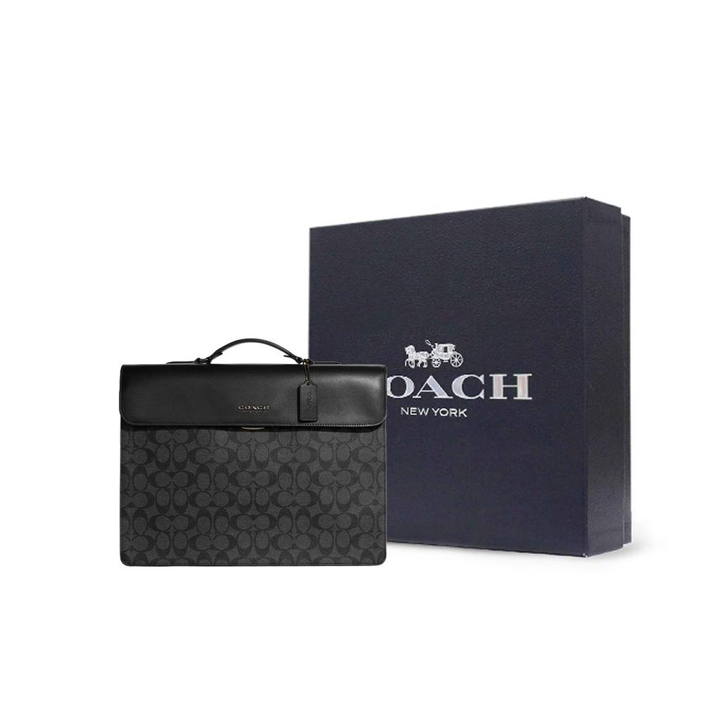 Coach Graham 39 Classic Monogram Push Lock Closure Coated Canvas And Fine Calfskin Tote Shoulder Crossbody Briefcase Large Men Briefcase C9827-QBMI5