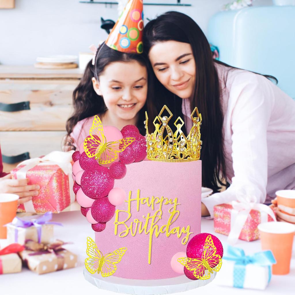 Kuličky Toppery na dort Všechno nejlepší k narozeninám Toppery na dort Korunka Tiára Motýlci Toppery na dort pro Narozeninovou Svatbu Miminko Oslava Dekorace