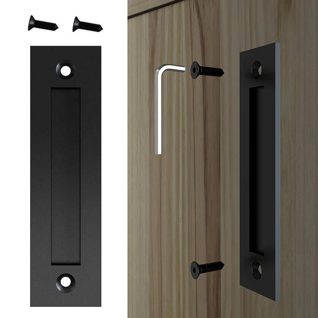 8-3/5\'\'Flat Black Flush Sliding Barn Door Finger Pull Handle Hardware