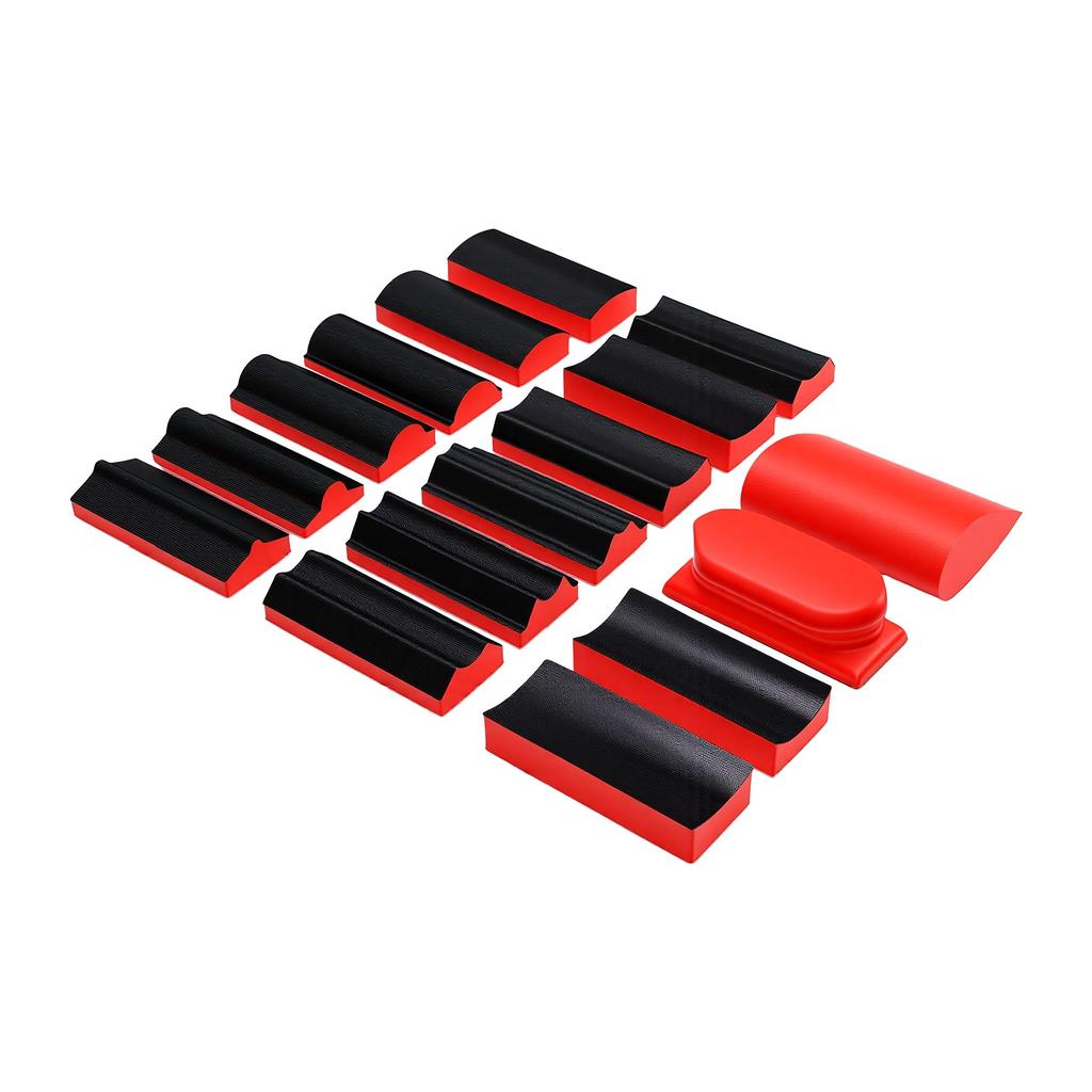 16pcs Hand Sanding Block Set Hook and Loop Abrasive Sanding Chassis for Wood Furniture Car Red