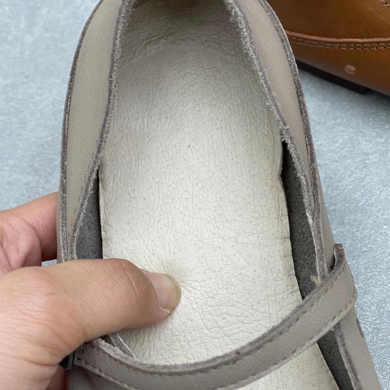 Johnature Hollow Out Breathable Genuine Leather Flat Sandals Casual Versatile Soft Soled Women's Shoes