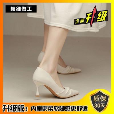 Design Sense Beige Temperament Thin Heel Single Shoes Women's Spring 2024 New French Elegant Banquet Pointed High Heels