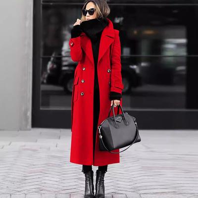 Cappotto Lungo Doppiopetto da Donna Verde Militare Capospalla Elegante per Autunno Inverno
