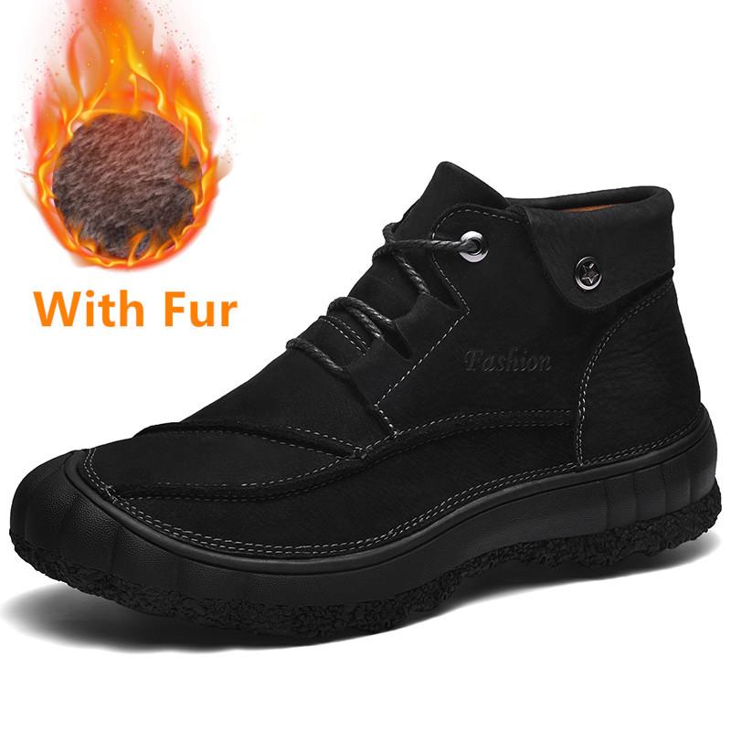 

FashionMale Удобные высокие походные ботинки для мужчин, зимние плюшевые ботинки для снега, 2024 Новое поступление, мужские ботильоны на шнуровке, нескользящая мужская обувь 44