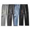 LKTM Men's Japanese Retro Multi-Pocket Workwear Jeans - Loose Straight Wide-Leg Pants
