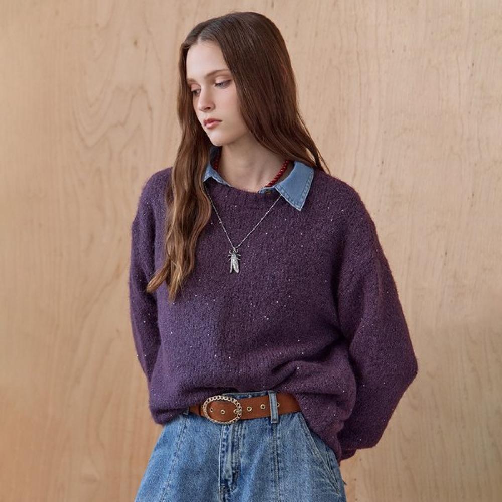 Maxza Spangle Glitter Mix Hairy Knit Pullover Ze12qk007na violet/FREE