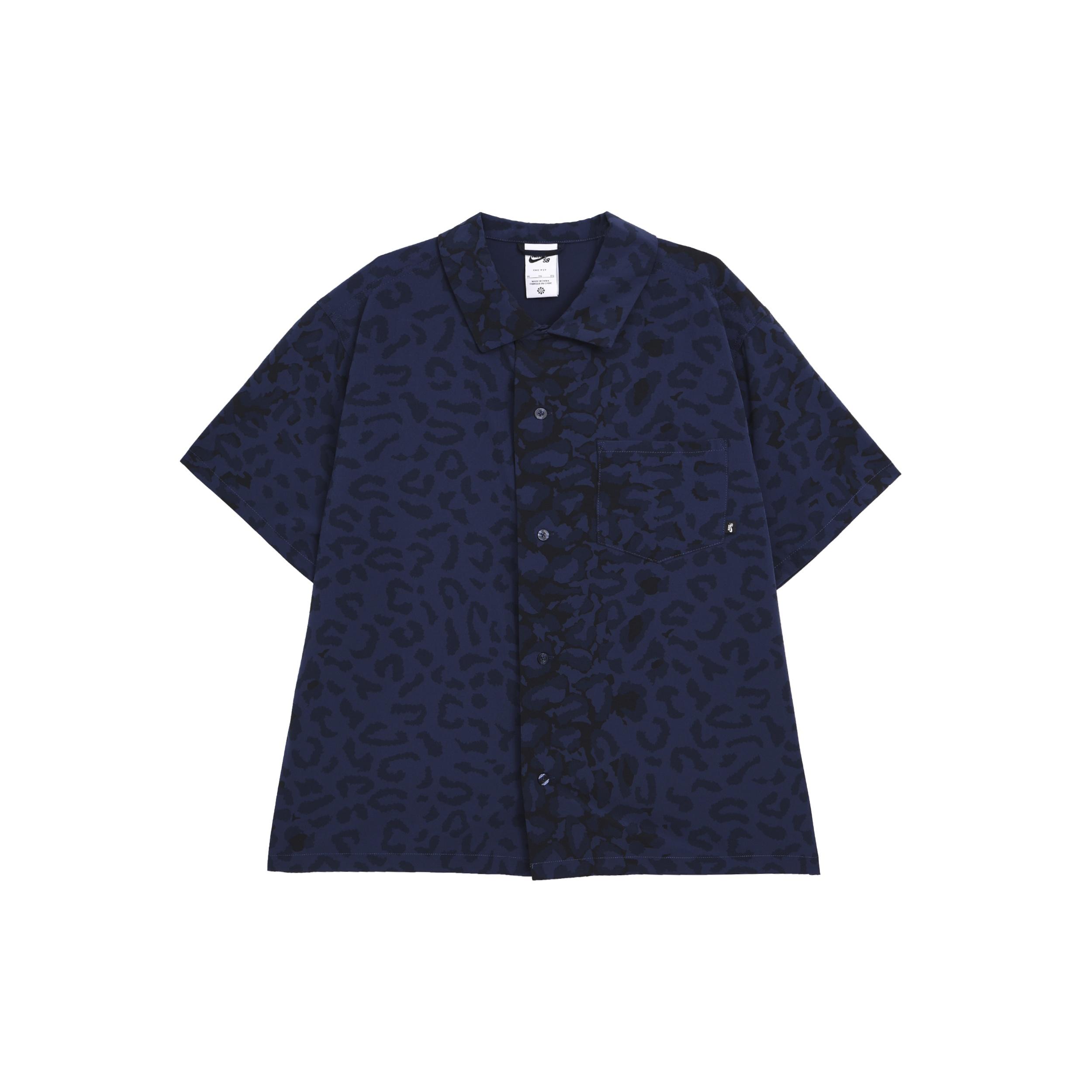 Nike Print Bowler Short Sleeve Button-Down Skate Shirt Asia Sizing Midnight Navy Men s FN2596-410 M