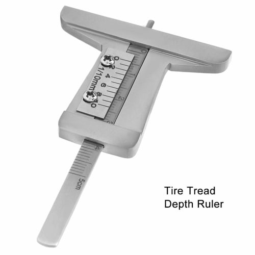 Stainless Steel Tire Tread Depth Gauge, Tire Tread Depth Ruler Meter with Caliper, Red Checker, 0-10mm, Durable and Long-Lasting, for Cars, Trucks, an