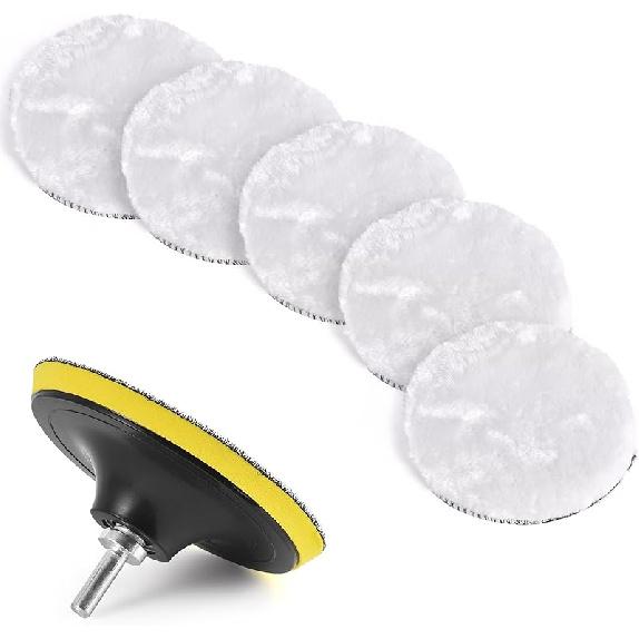 7 Pcs 3 Inch (80 Mm) Wool Buffing Polishing Pad Car Polisher Buffer Drill Attachment With M10 Drill Adapter