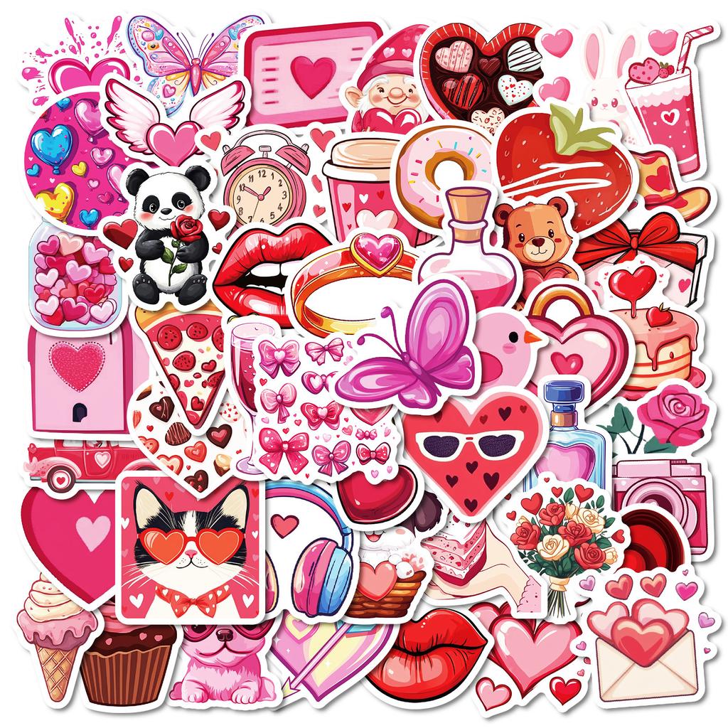50 PCS Kawaii Valentine Stickers - Cute Animal Decals for Phone Case, Cup, DIY Gifts
