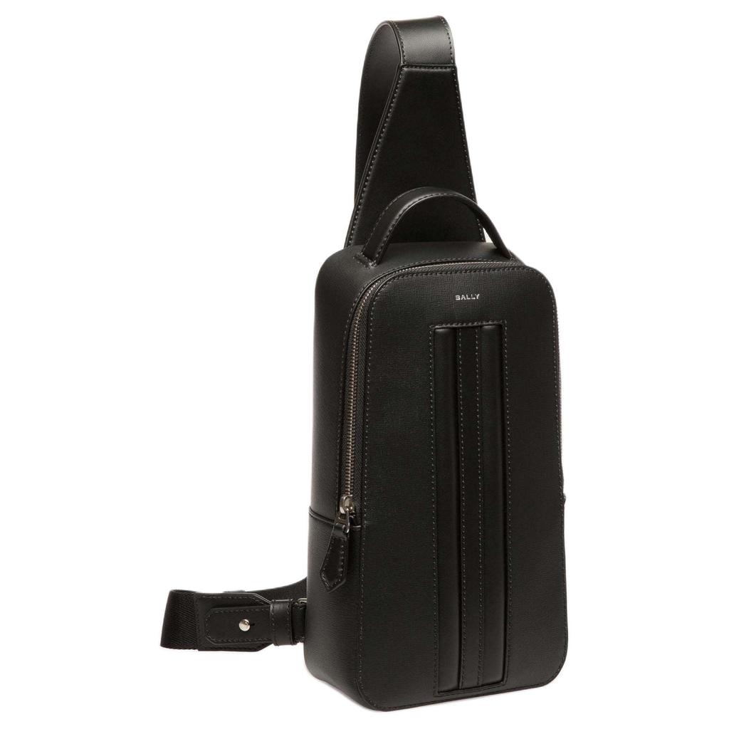Bally Mythos Palladium Tone Metal Accessories Recycled Cowhide Chest Bag Crossbody Shoulder Bag Men Bags Black 6308467