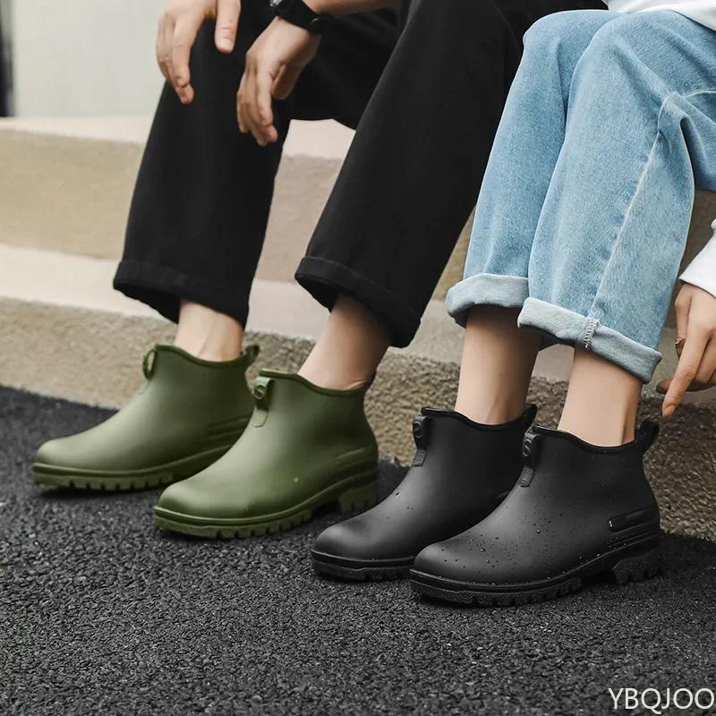 Low cut couple rain Shoes Ladies thick soled non slip rubber shoes Round toe solid color footwear Fashion women's rain boots
