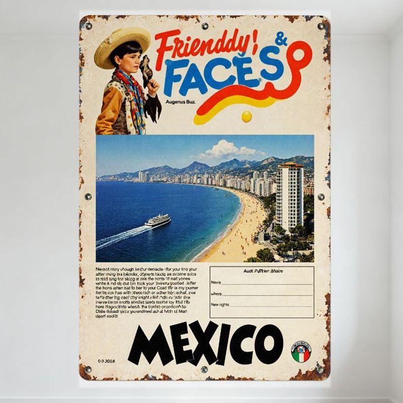 

Vintage Mexico Acapulco Travel Advert Tin Sign - Friendly Faces & Coastal Beach Scene Metal Poster for Bar Pub Home Wall Decor 20x30cm（7.8x11.8inch）