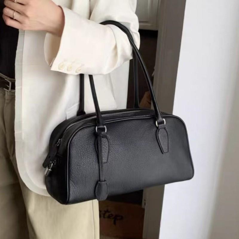 First Layer Cowhide Retro Minimalist Style Large-capacity Handbag Fashionable Texture Long-handled Leather Underarm Shoulder Bag