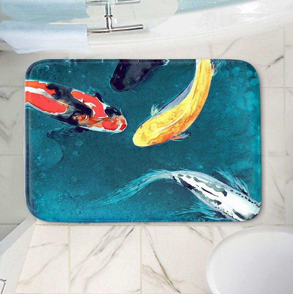 Two New Chinese Style Koi Patterned Carpets Retro 2D Printed Floor Mat Living Room Bedroom Kitchen Decoration Carpet