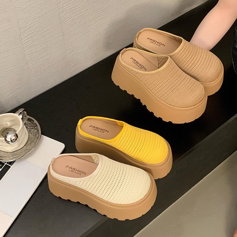 Thick-soled bag head half slippers women's summer wear 2025 new height-increasing muffin sandals lazy one-pedal bag head sandals