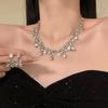 Korean-Style Rhinestone Bow Tassel Earring & Necklace Set for Women, Light Luxury Geometric Clavicle Chain