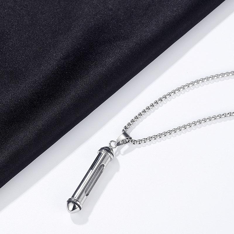 

Мужская классическая цилиндрическая открывающаяся подвеска в виде флакона для духов из титановой стали серебряный