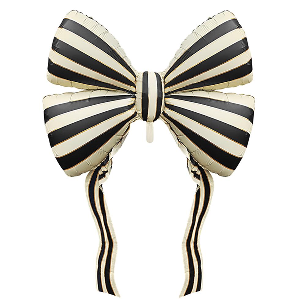60-Inch Giant Striped Bowknot Foil Balloon, Helium-Supported Large Ribbon Mylar Balloon, Aesthetic Matte Black Bow Shape Decor 60Inch